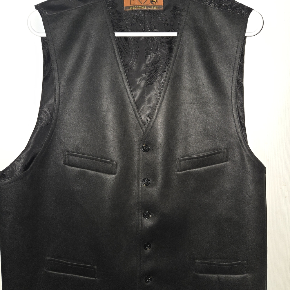 Enzo Tovaro Black Leather Vest from Italy